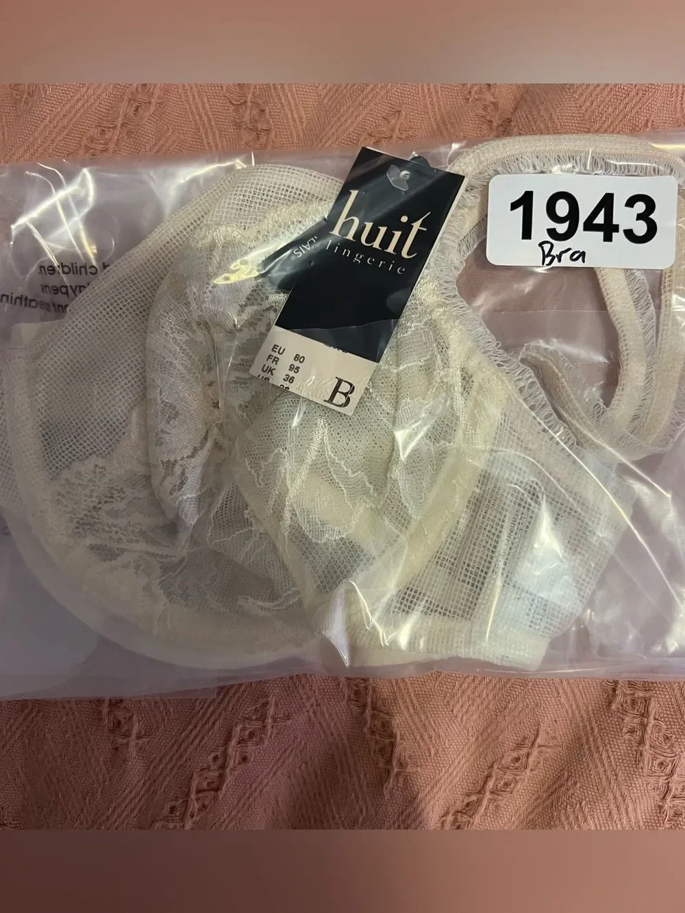 New Huit Cream Lace Mesh Underwire Coquette Bra Sz 36B